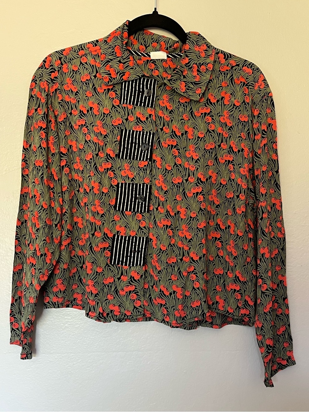 Marla Duran Design Limited Edition Red Gold Artsy Abstract Blouse XS Relaxed